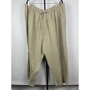 Go Linen Women Khaki Green 100% Linen Elastic Waist Tapered Pants Size 2X